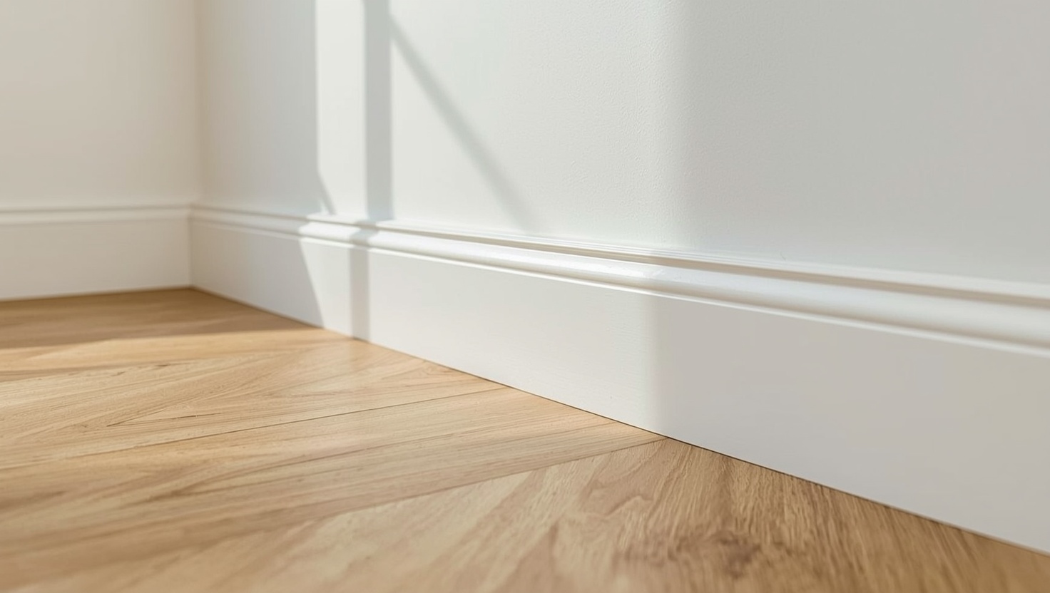Sockelleisten und Rohrverkleidung im kleinen Apartment
